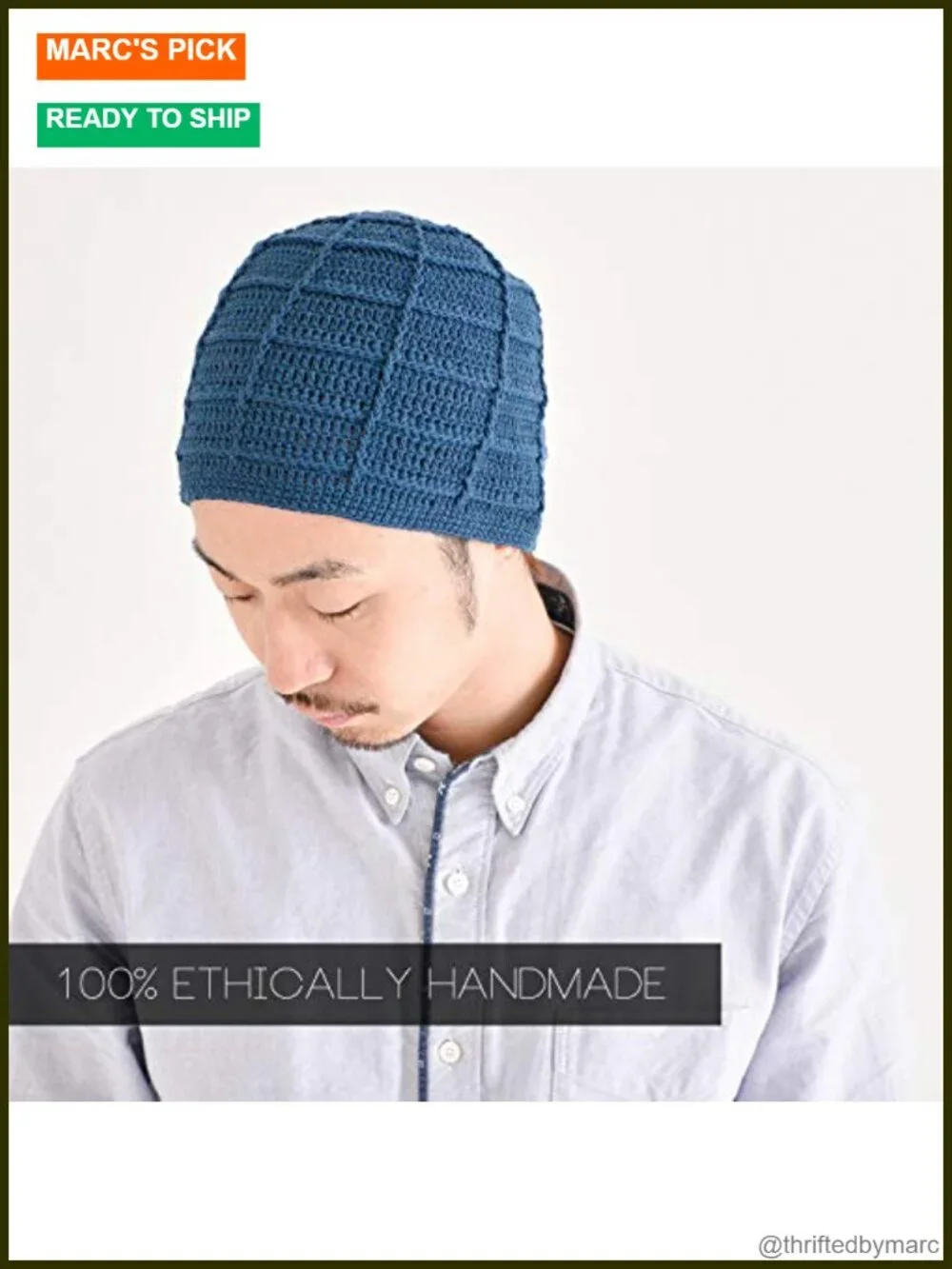 Mens Summer Beanie Cotton Crochet Slouch Cap Hand Made Chemo Hat